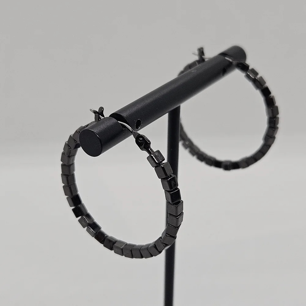 gunmetal beaded hoop earrings